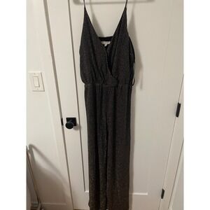 Chelsea28 Womens Jumpsuit Size 12 Black‎ Gold Metallic Sleeveless V Neck